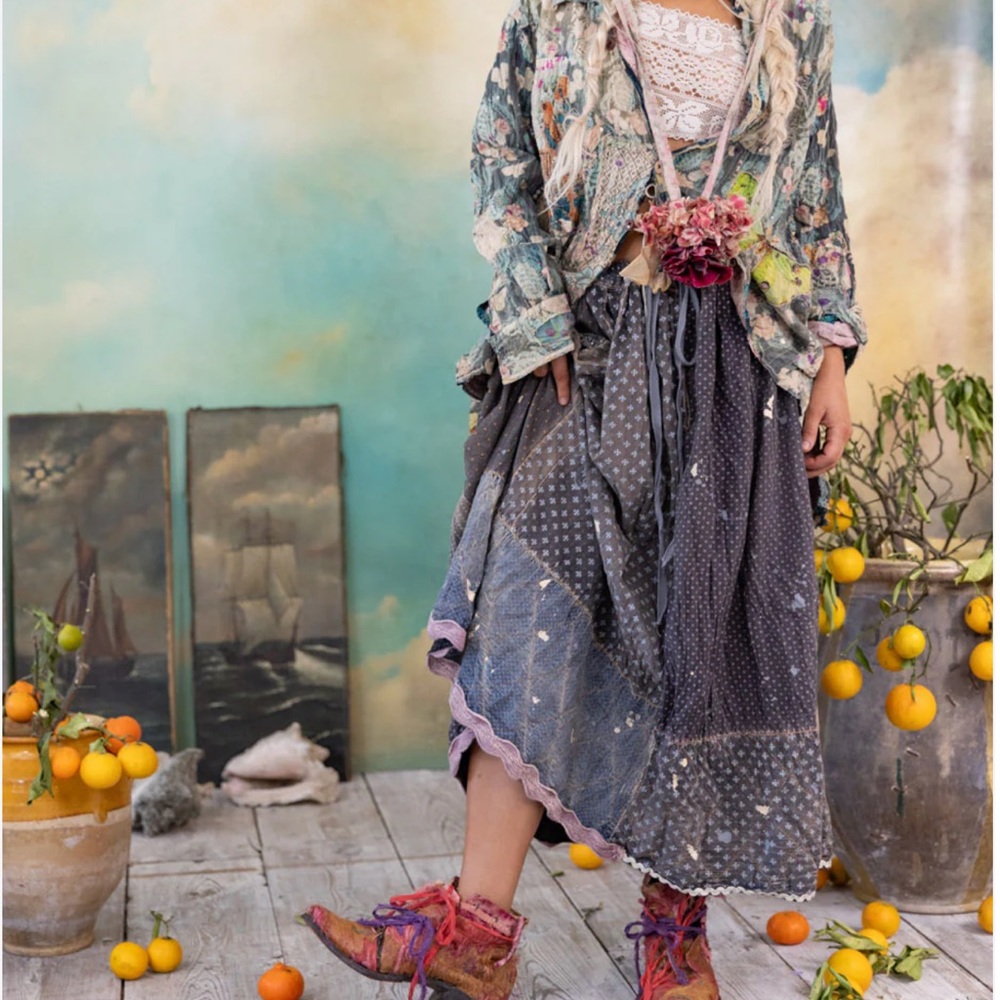 Magnolia Pearl Blue Patchwork Midi Skirt